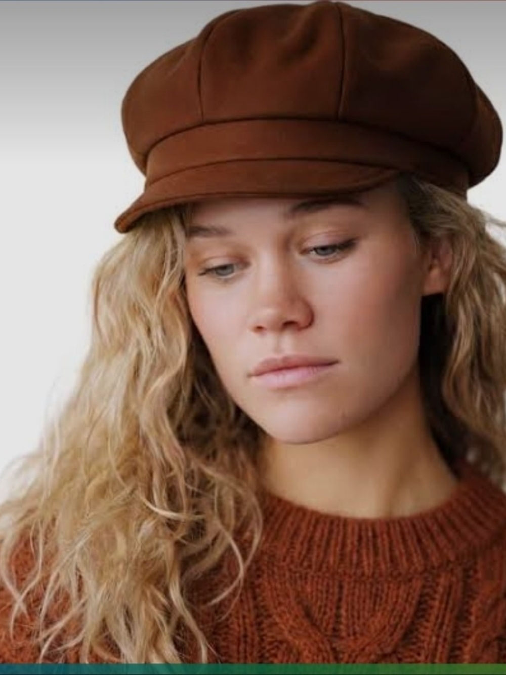 Women's Brown Leather Newsboy Cap
